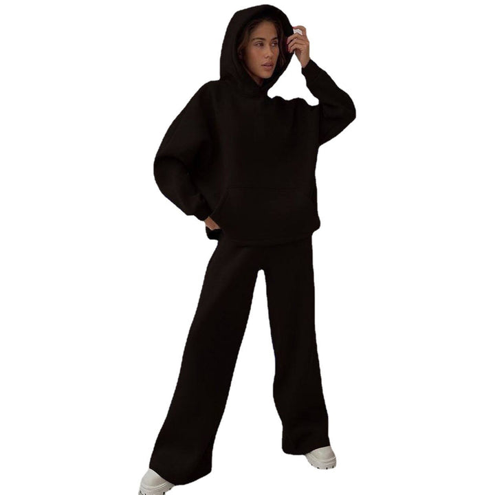 Damen nan Cozy-Komplettset mit extraweichem Oversize-Hoodie, Kängurutasche und High-Waist Palazzo-Sweathose Drune