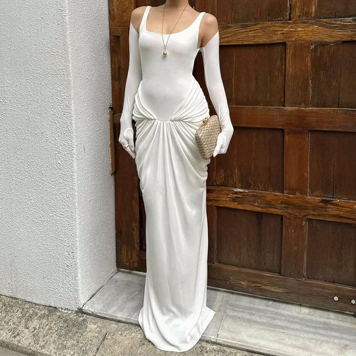 Damen Elegantes bodenlanges Kleid mit raffiniertem Drapierungseffekt Drune