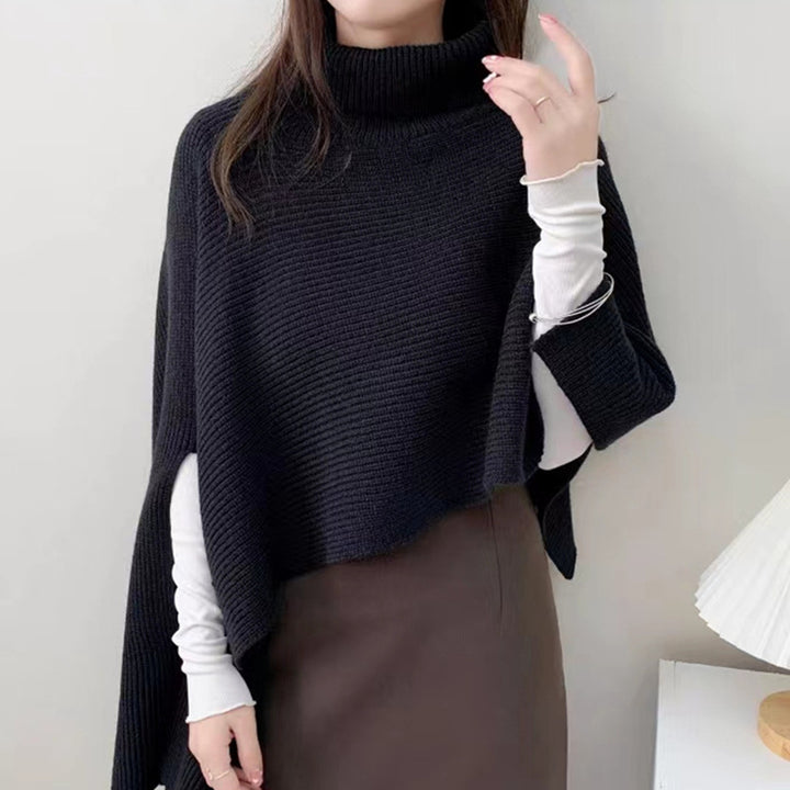 Damen Strickponcho mit hochgeschlossenem Kragen und eleganter Rippstruktur Drune