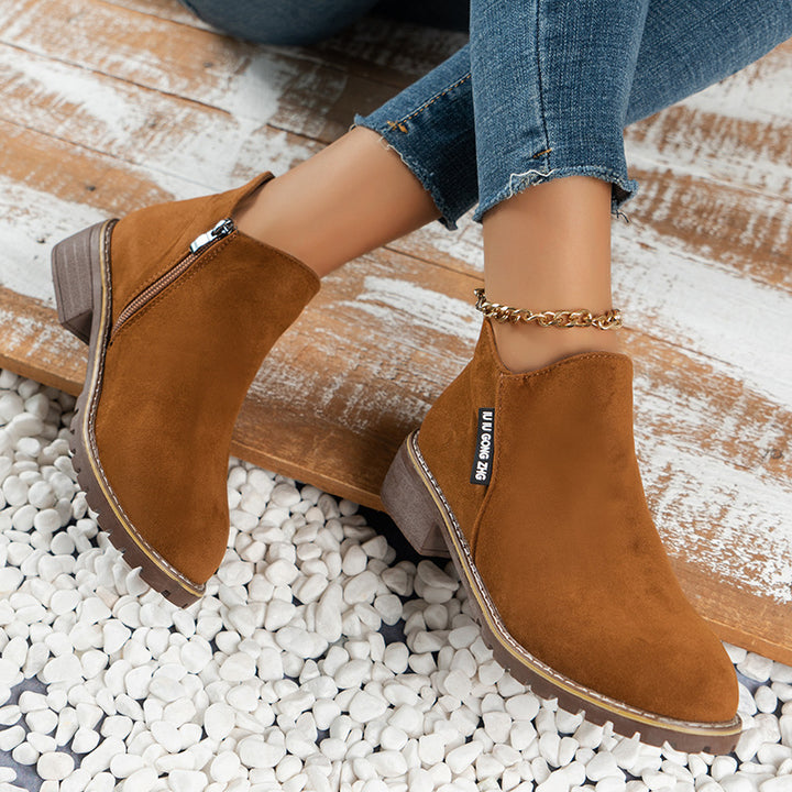 Damen nan elegante Chelsea-Ankleboot aus Veloursoptik mit seitlichem Reißverschluss und profilstarker Laufsohle Drune
