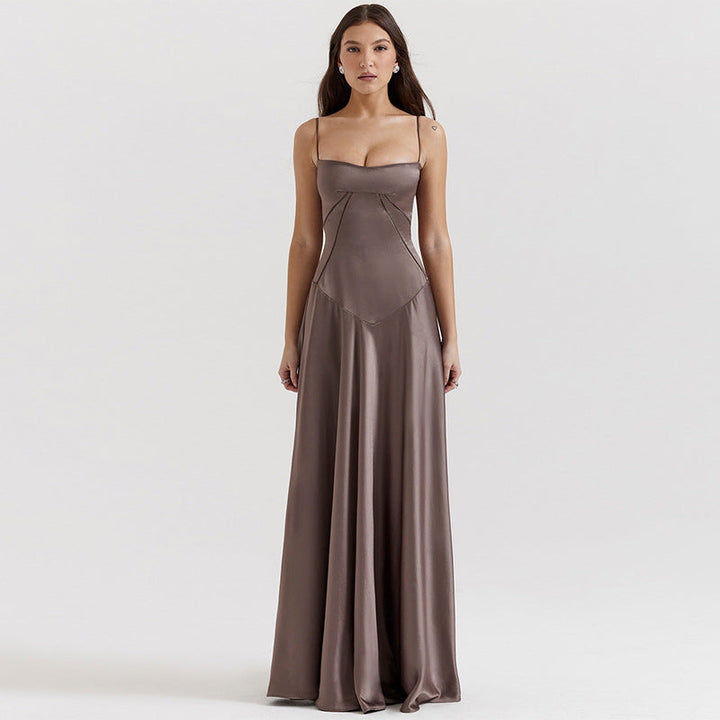 Drune | Abendkleid Satin Glanz Spaghetti Träger Rückenfrei Schmaler Schnitt Elegantes Kleid