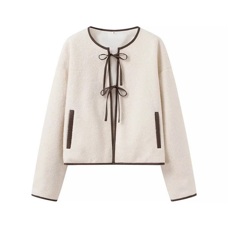Damen kuschelige Fleecejacke mit eleganten Bindebändern Drune