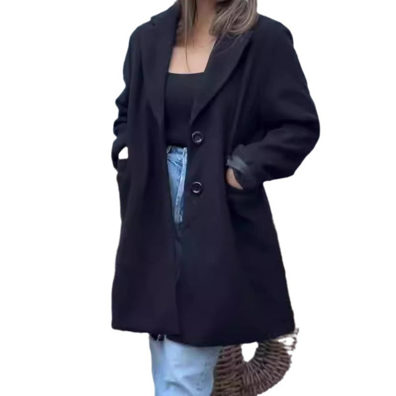 Damen eleganter Wollmantel mit schickem Reverskragen Drune