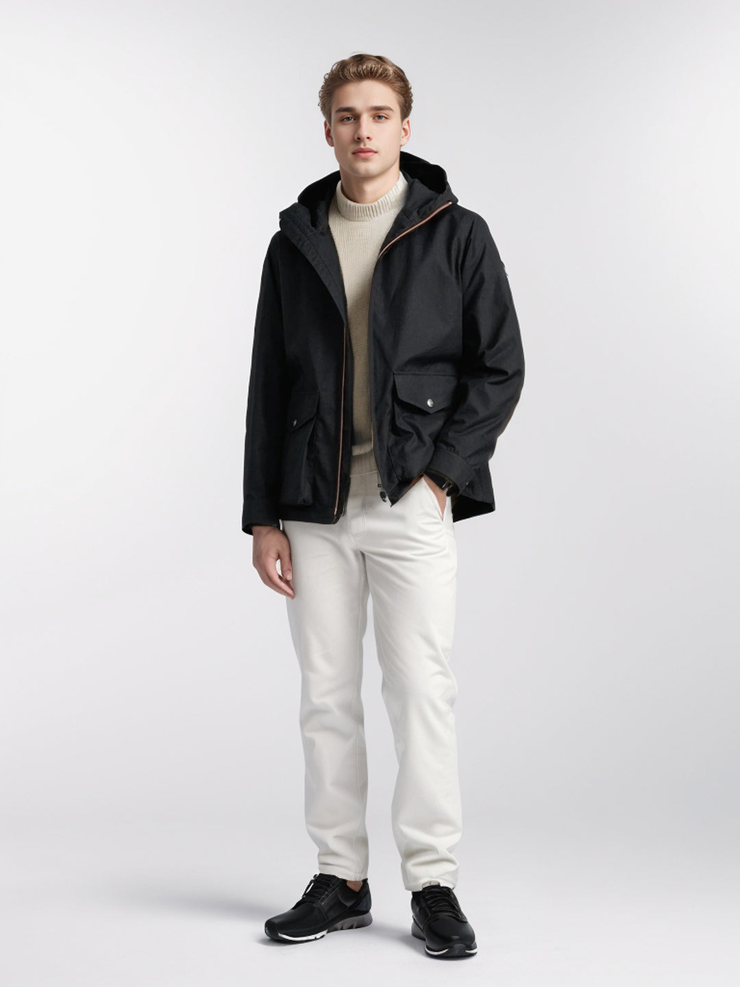 Herren funktionale Übergangsjacke mit abnehmbarer Kapuze Drune