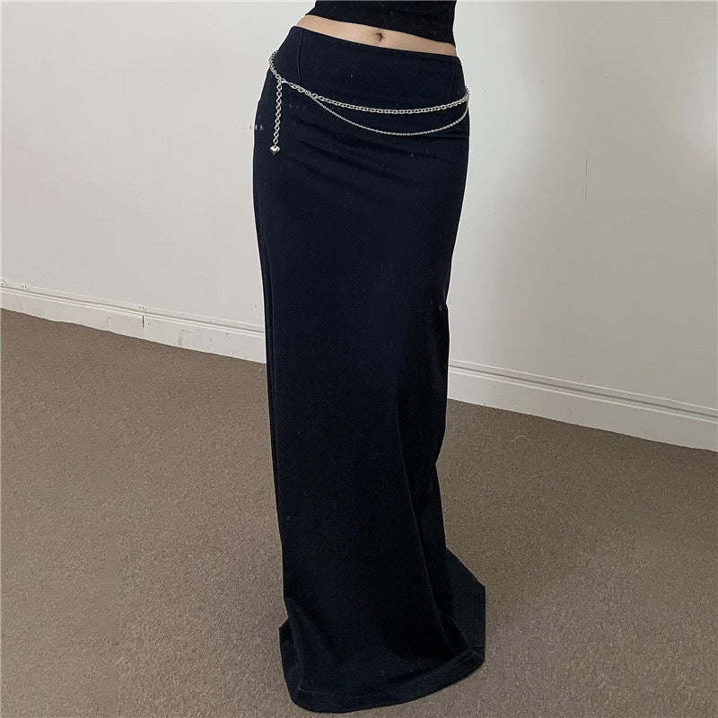 Damen Eleganter Midi-Rock mit seitlichem Schlitz und elastischem Bund Drune