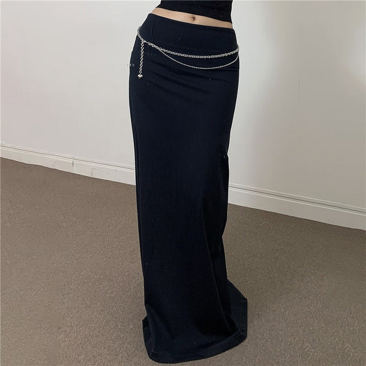 Damen Eleganter Midi-Rock mit seitlichem Schlitz und elastischem Bund Drune