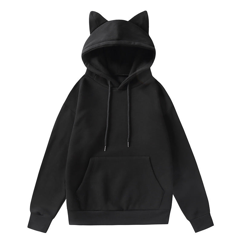 Damen Hoodie mit Katzenohren und Kängurutasche Drune