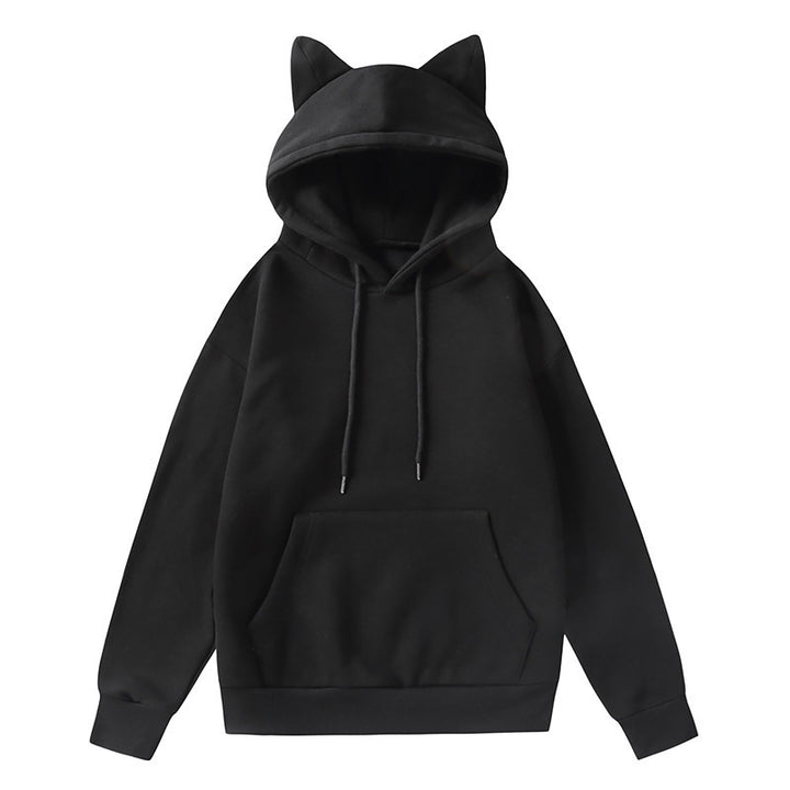 Damen Hoodie mit Katzenohren und Kängurutasche Drune