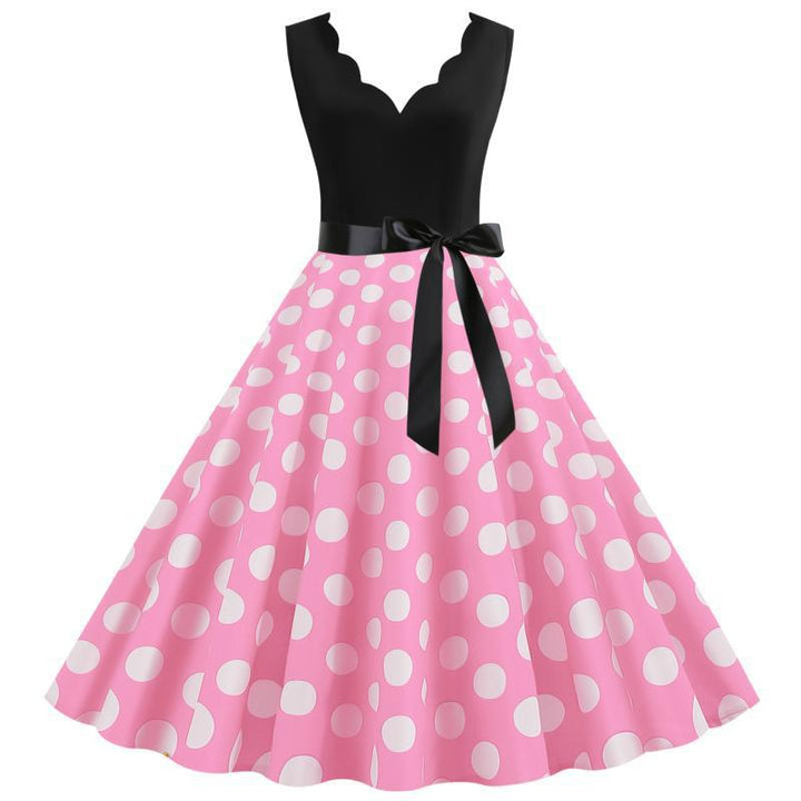 Damen Swingkleid mit tiefem V-Ausschnitt und filigranem Punktemuster Drune