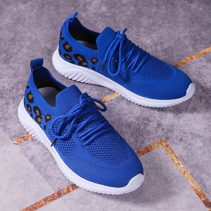 Damen nan atmungsaktiver Strick-Sneaker mit elastischem Einstieg, gepolstertem Komfortfußbett und Animalprint-Fersenbesatz Drune