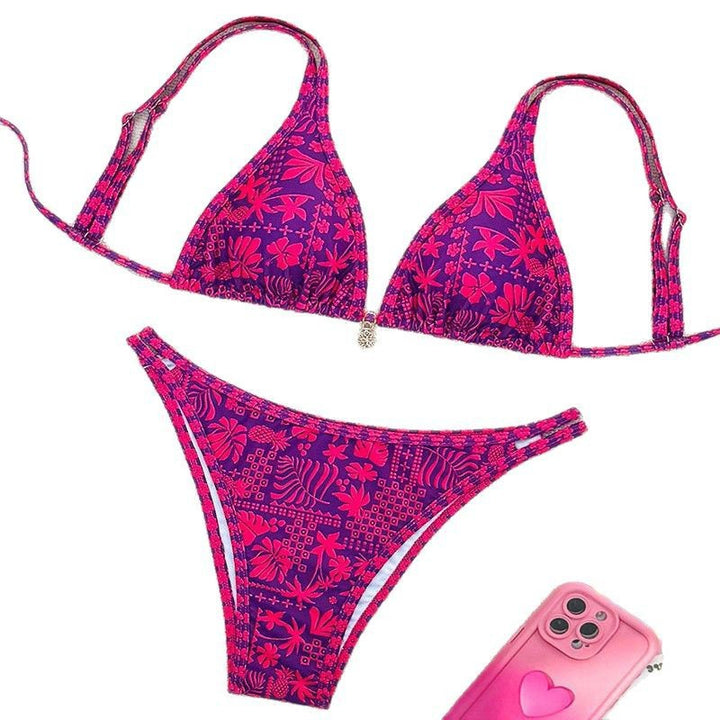 Damen Triangel-Bikini mit floralem Design und modischen Akzenten Drune