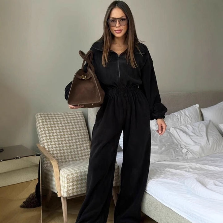 Damen entspannter Fleece-Jumpsuit mit Reißverschluss Drune