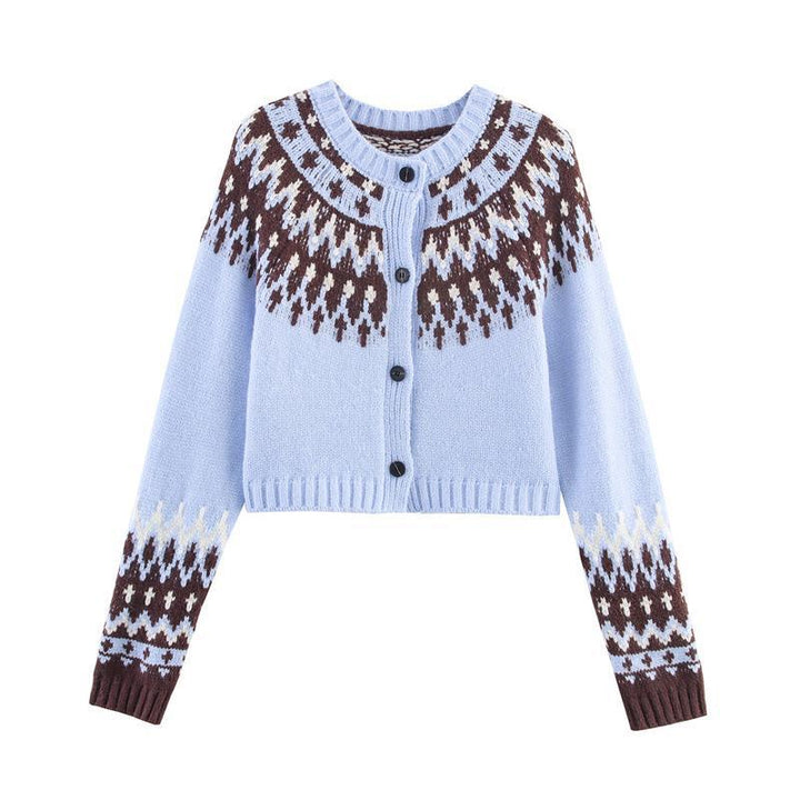 Damen gestrickte Winterjacke mit traditionellem Muster und Knöpfen Drune