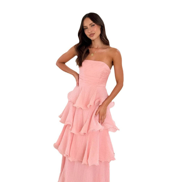 Damen Elegantes Wickelmaxikleid mit voluminösen Rüschendetails Drune