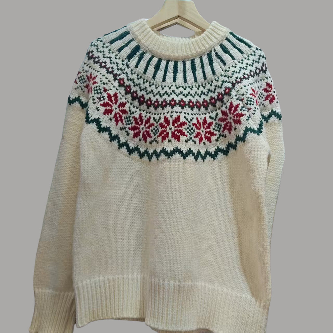 Damen Strickpullover mit festlichem Norweger-Motiv und weitem Schnitt Drune