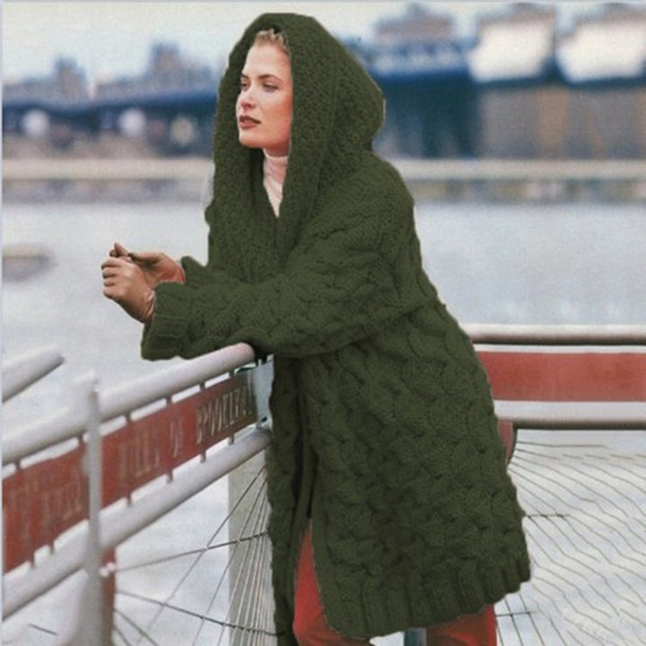 Damen Grobstrickmantel mit Kapuze und voluminösem Design Drune