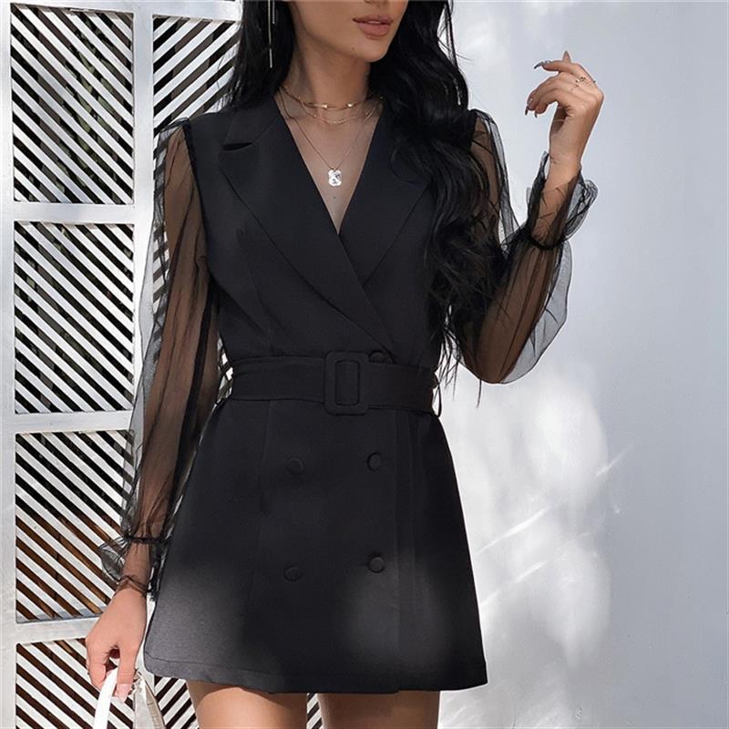 Damen Blazer-Kleid mit transparenten Ärmeln und tailliertem Schnitt Drune