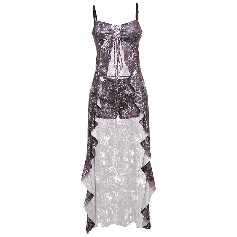 Damen Elegantes Maxi-Kleid mit einzigartigem Schlitzdesign und raffinierten Rüschendetails Drune