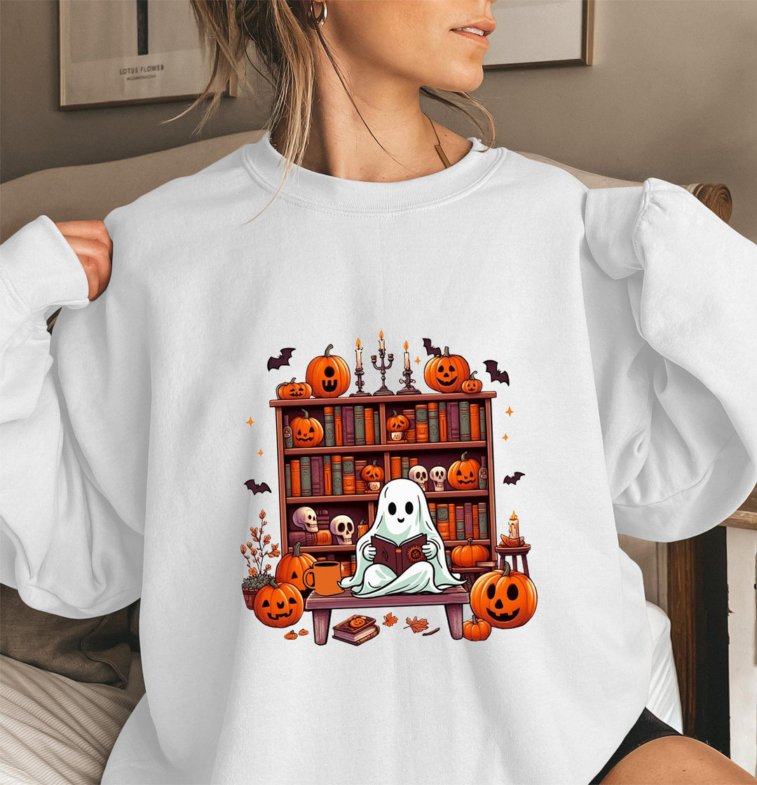 Damen Sweatshirt mit herbstlichem Gruselmotiv und lässigen Puffärmeln Drune