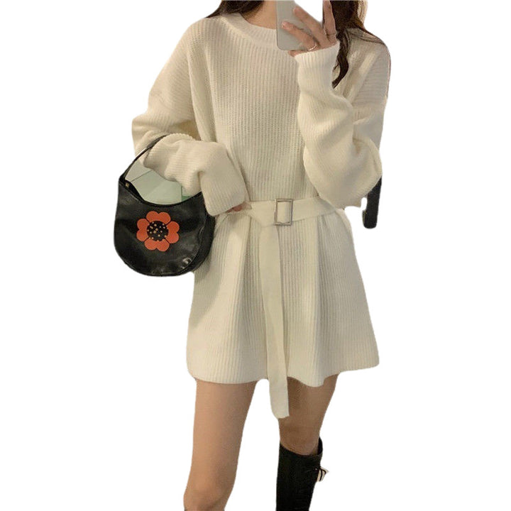 Damen Strickkleid mit Taillengürtel und feiner Ribstruktur Drune