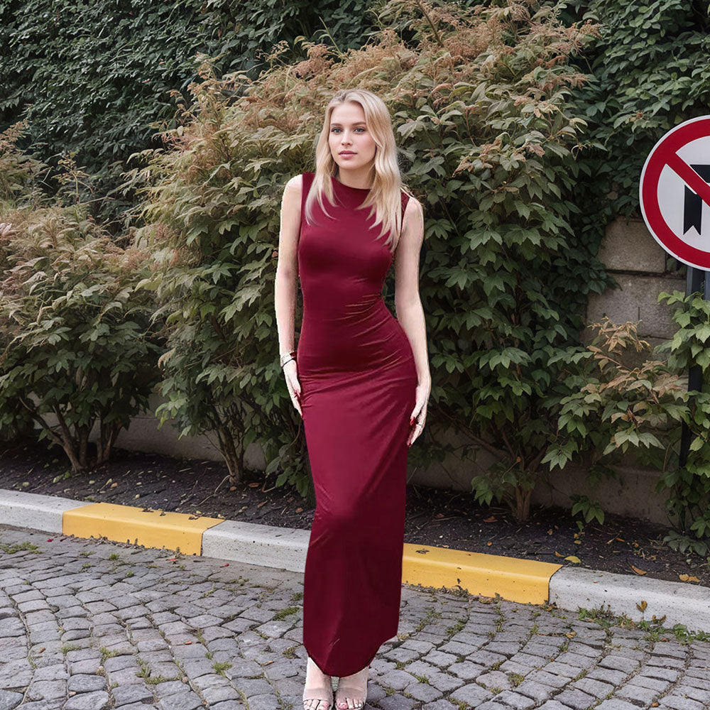 Damen Maxikleid mit elegantem, figurbetontem Schnitt und hohem Schlitz Drune