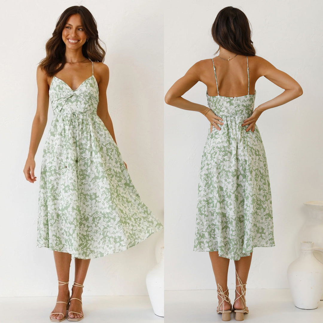 Damen Midikleid mit Floralem Muster und Verstellbaren Spaghettiträgern Drune