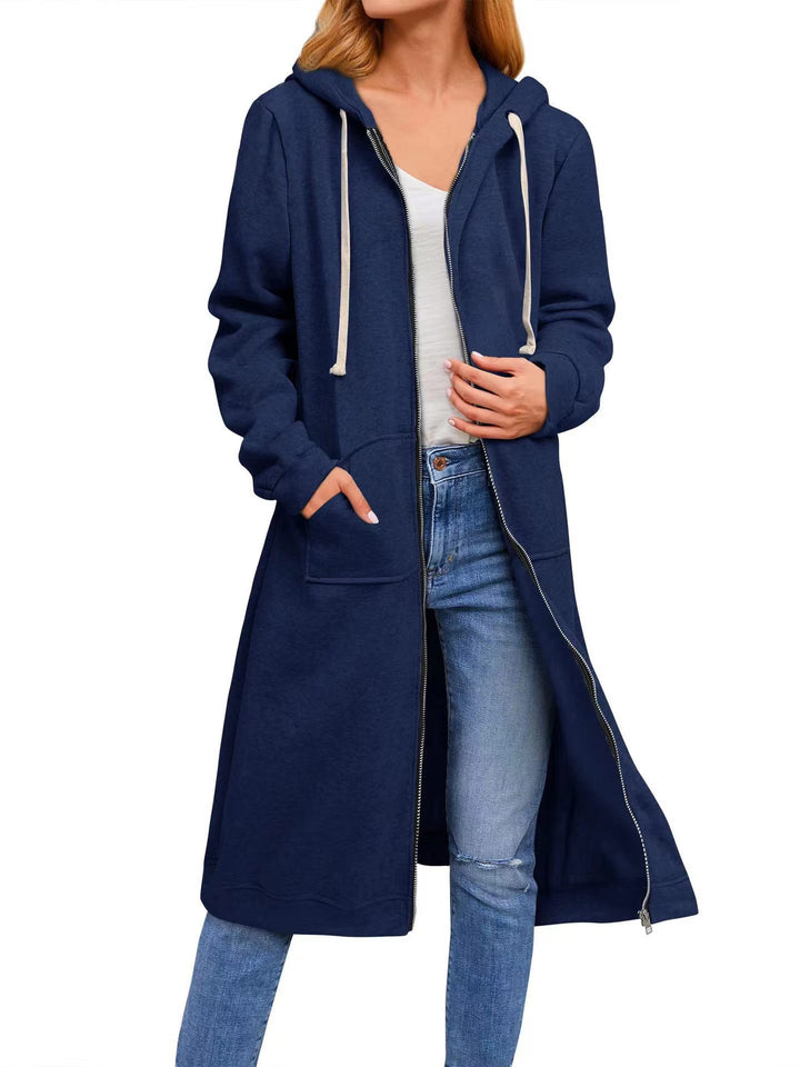 Damen Long Hoodie-Jacke aus bequemen Sweatmaterial mit Taschen Drune