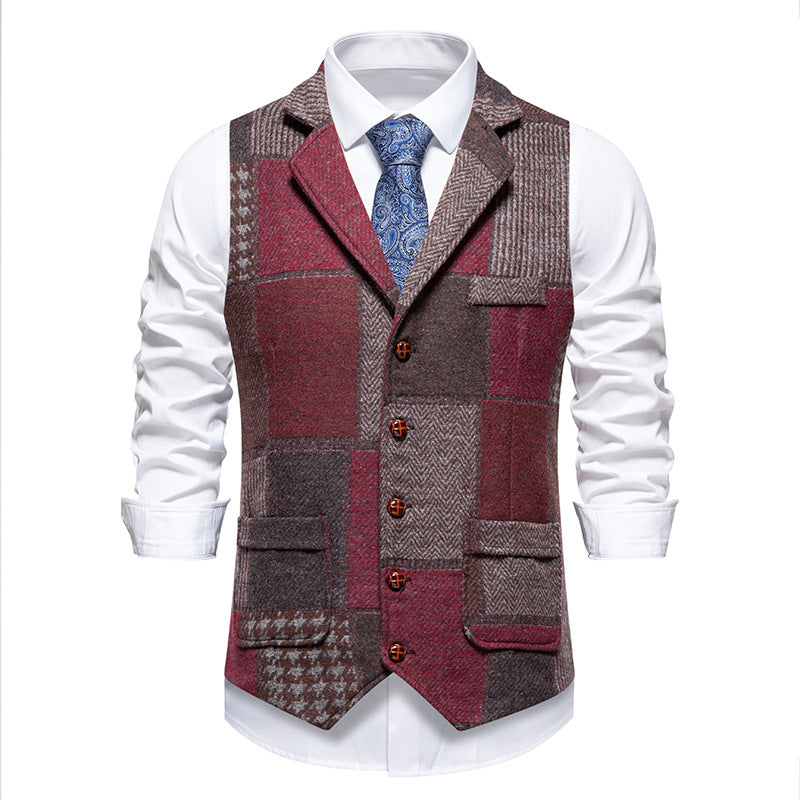 Herren elegante Patchwork-Weste mit praktischen Taschen und außergewöhnlichem Design Drune
