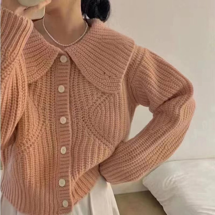 Damen Strickjacke mit großem Kragen und voluminösen Ärmeln Drune