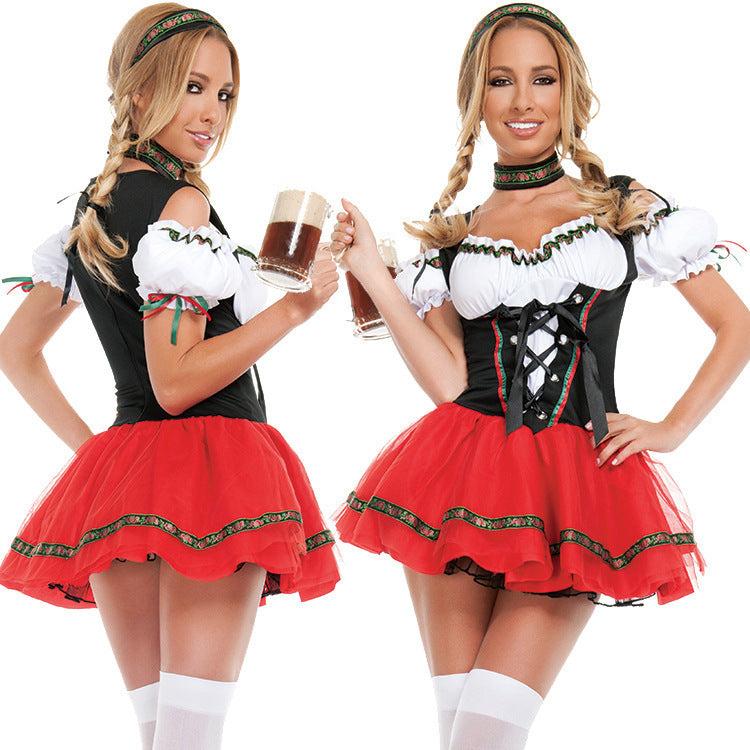 Damen nan freches Oktoberfest Mini-Trachtenkleid mit geschnürtem Mieder und mehrlagigem Tüllrock Drune