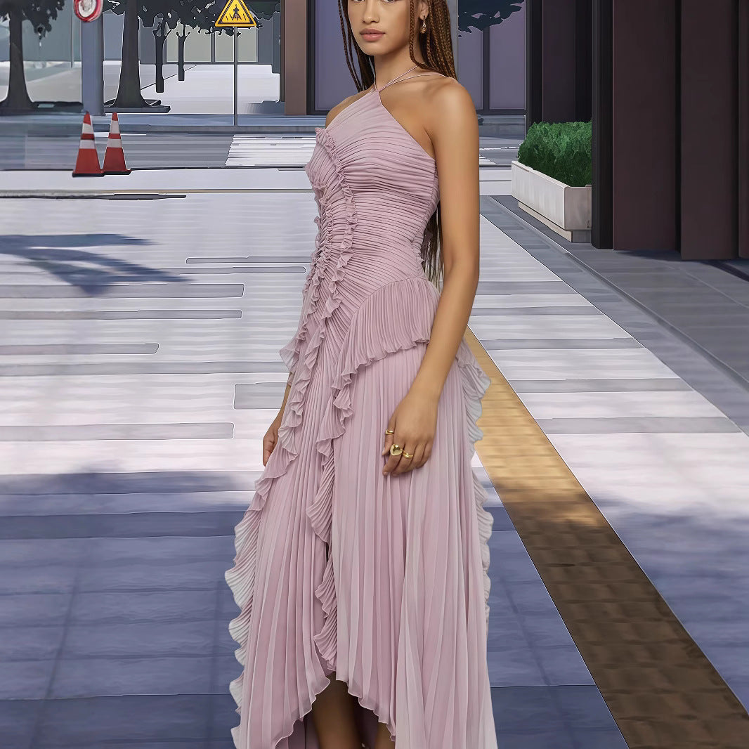 Damen Elegantes Wickelkleid mit fließendem Faltenrock und asymmetrischen Rüschendetails Drune