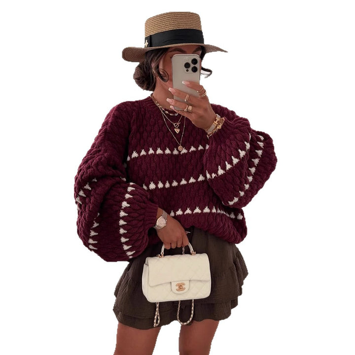 Damen modischer Pullover mit weitem Schnitt und strukturiertem Design Drune
