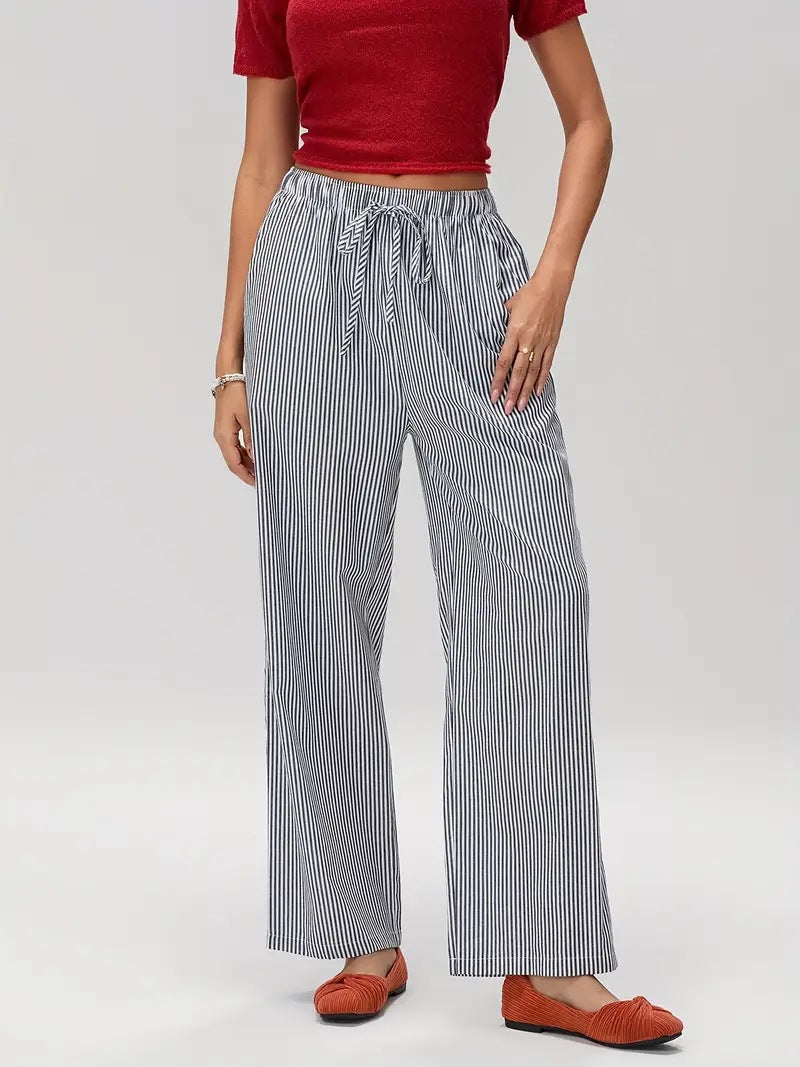 Damen Lässige Weite gestreifte Hose Drune
