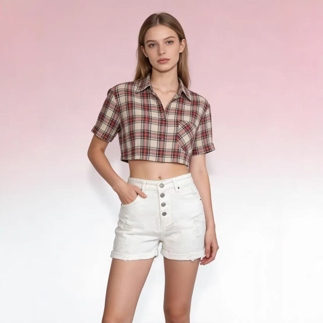 Damen cropped Denim-Jacke mit zwei Taschen Drune