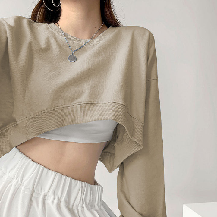 Damen lässiges Crop-Sweatshirt mit weit geschnittenen Ärmeln und modischem Schnitt