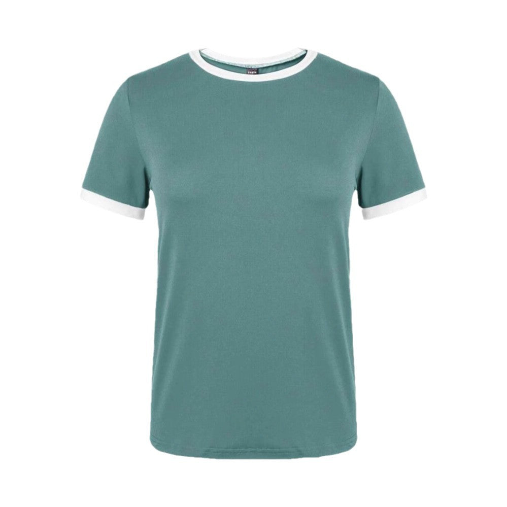 Damen lässiges T-Shirt mit kontrastierendem Rundhalsausschnitt und bequemer Passform Drune