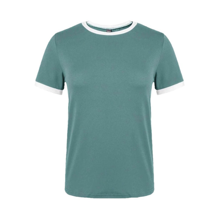 Damen lässiges T-Shirt mit kontrastierendem Rundhalsausschnitt und bequemer Passform Drune