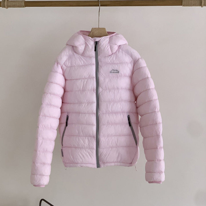 Damen ultraleichte Pufferjacke mit abnehmbarer Kapuze und elastischem Saum Drune