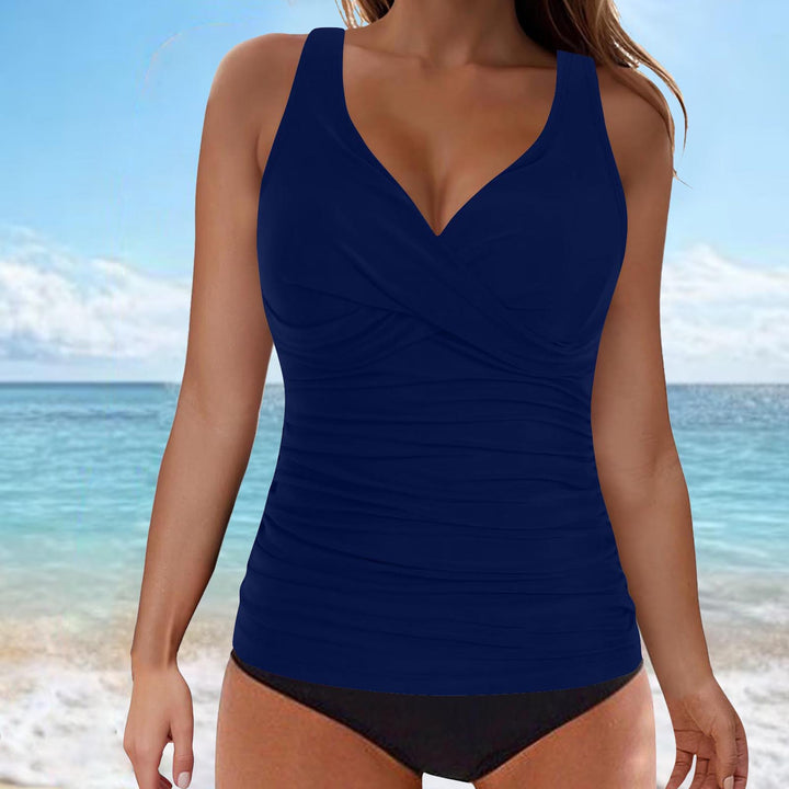 Damen elegantes Wickel-Badeoberteil mit Rüschen Drune