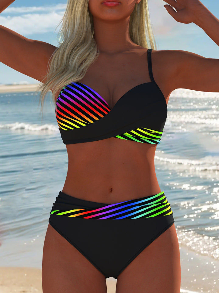 Damen Bikini-Set mit gepolstertem Oberteil und hochgeschlossenem Bund Drune