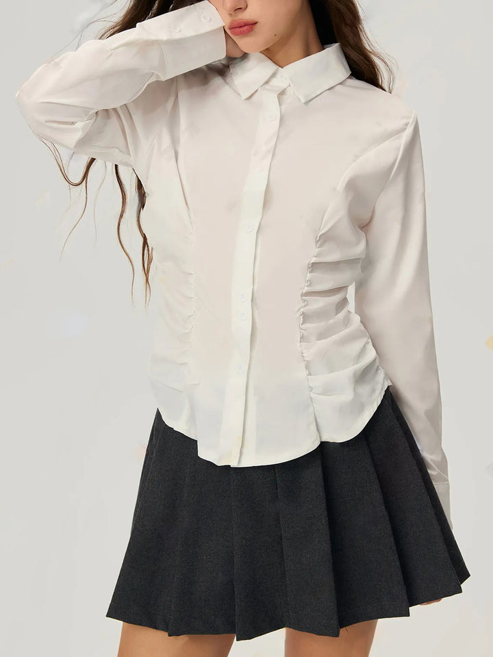 Damen elegante Bluse mit Rüschendetails Drune