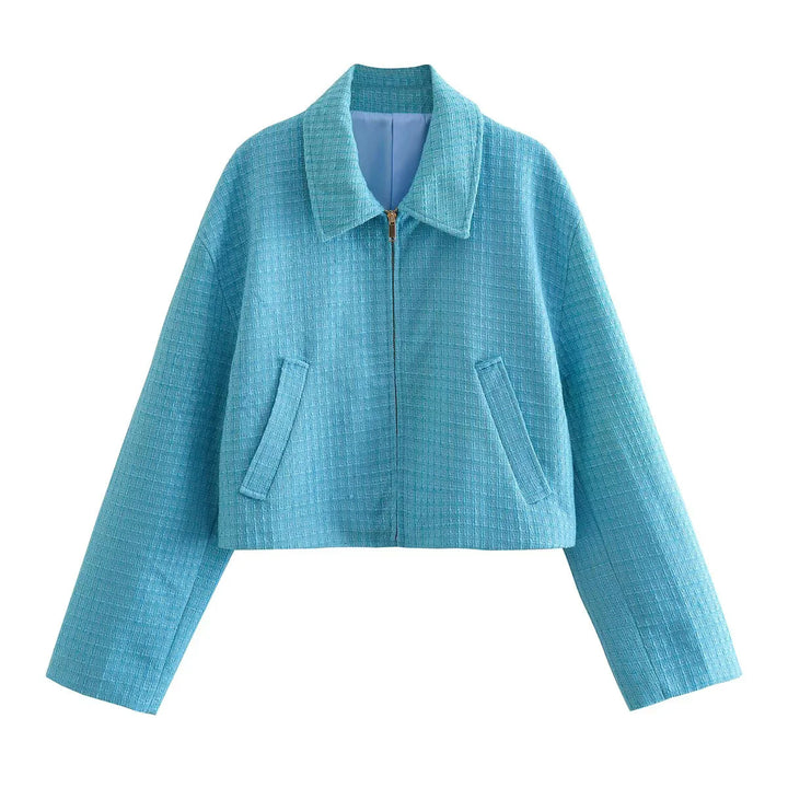 Damen cropped Jacke mit strukturierter Oberfläche und seitlichen Eingrifftaschen Drune