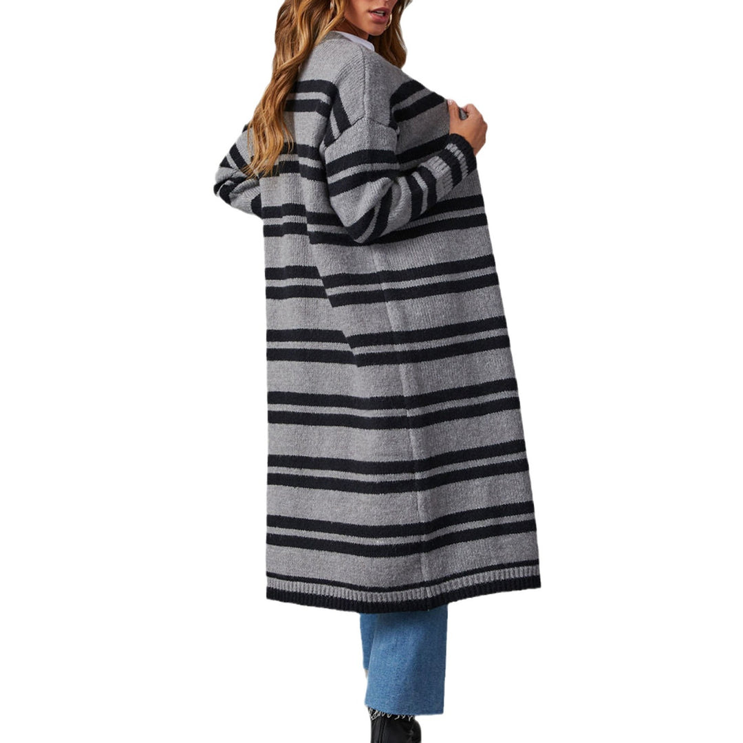 Damen lange Strickjacke mit Streifenmuster Drune