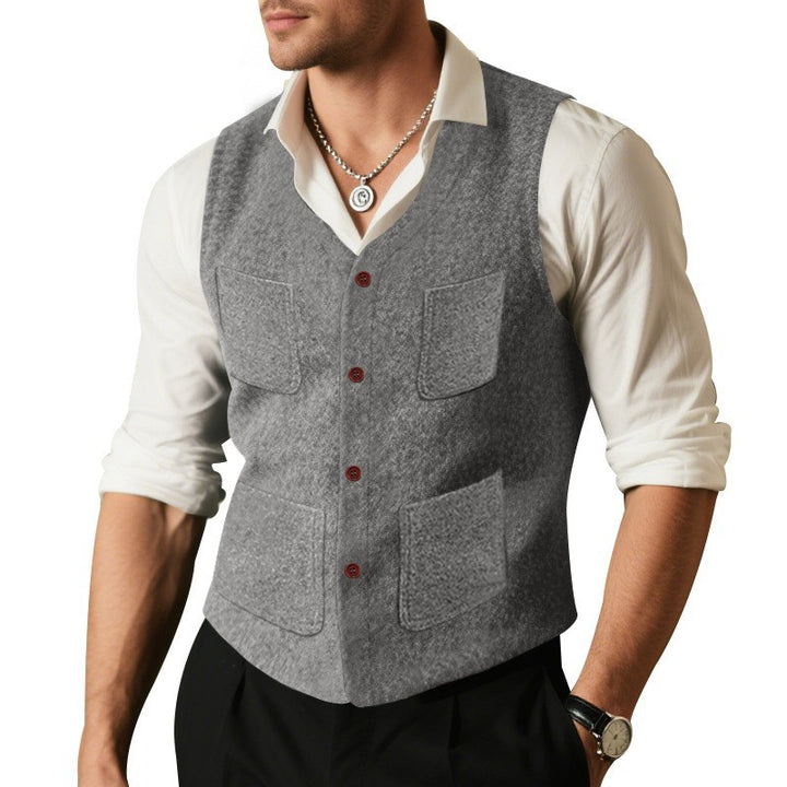 Herren Weste mit funktionalen Taschen und eleganten Knopfdetails Drune