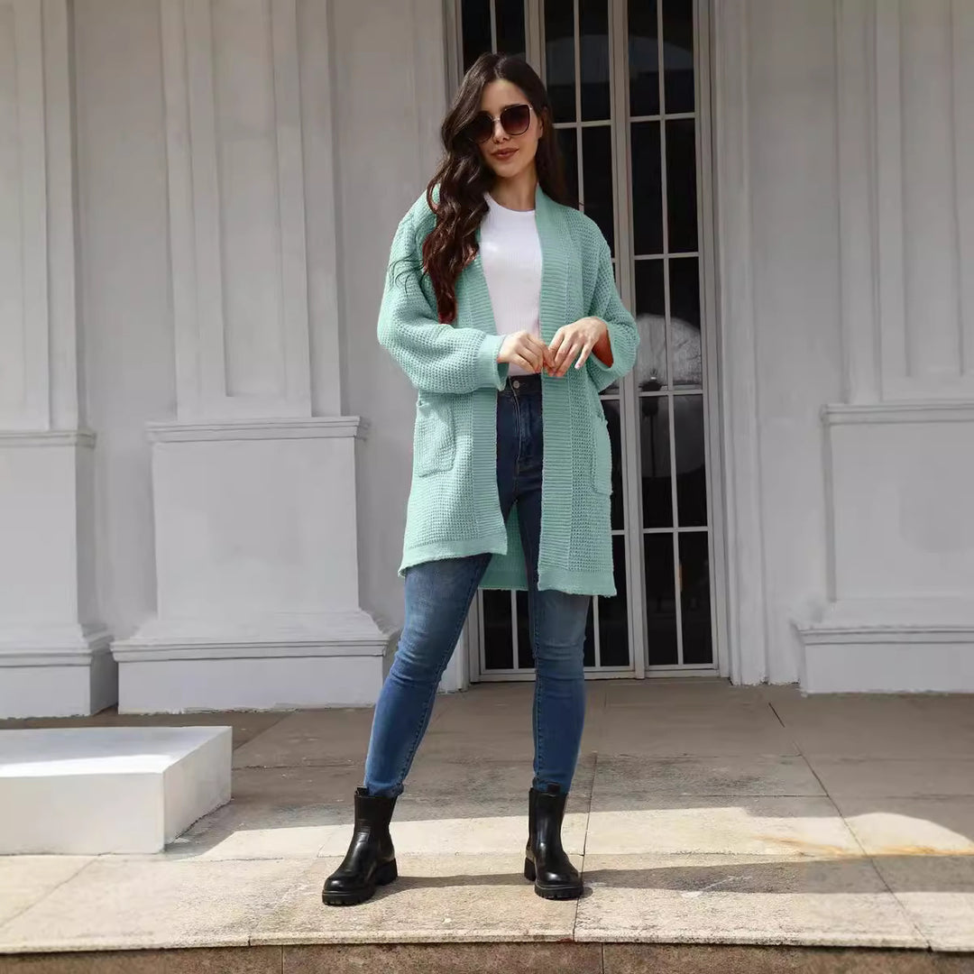 Damen gemütlicher Strick-Cardigan mit offenen Taschen und weitem Schnitt Drune