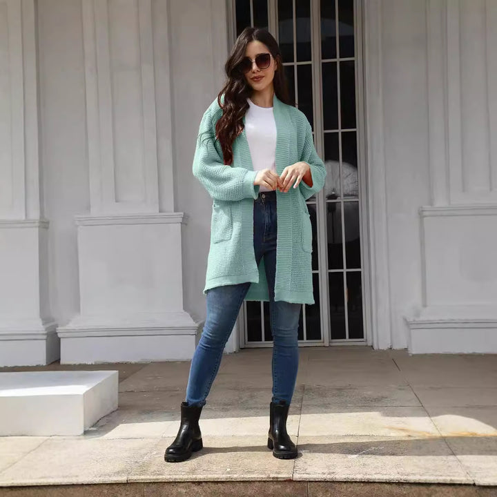 Damen gemütlicher Strick-Cardigan mit offenen Taschen und weitem Schnitt Drune