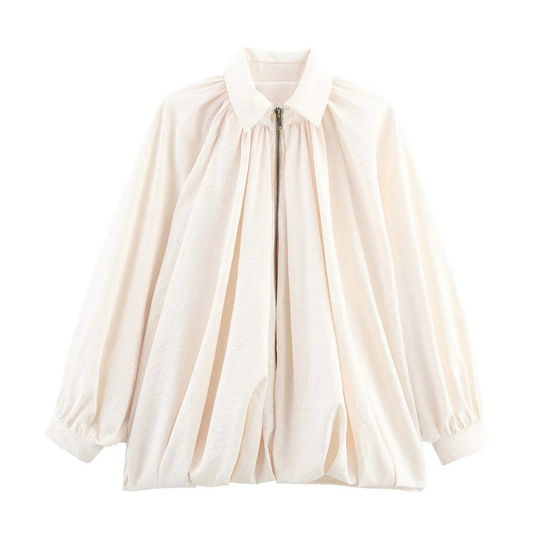 Damen modische Bluse mit voluminösen Ärmeln und eleganten Falten Drune