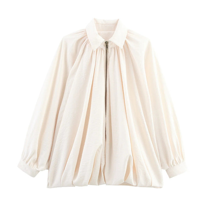 Damen modische Bluse mit voluminösen Ärmeln und eleganten Falten Drune