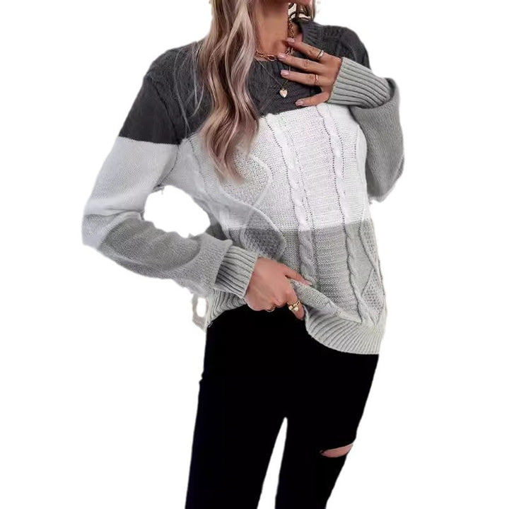 Damen Grobstrickpullover mit modischem Zopfmuster und kontrastierenden Farben Drune