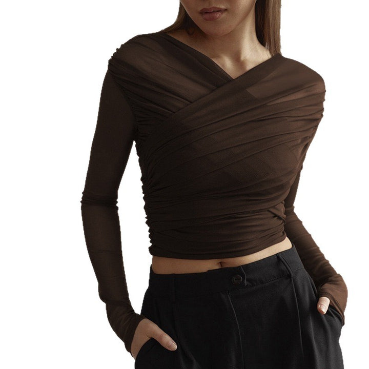 Damen Langarm-Crop-Top Drune